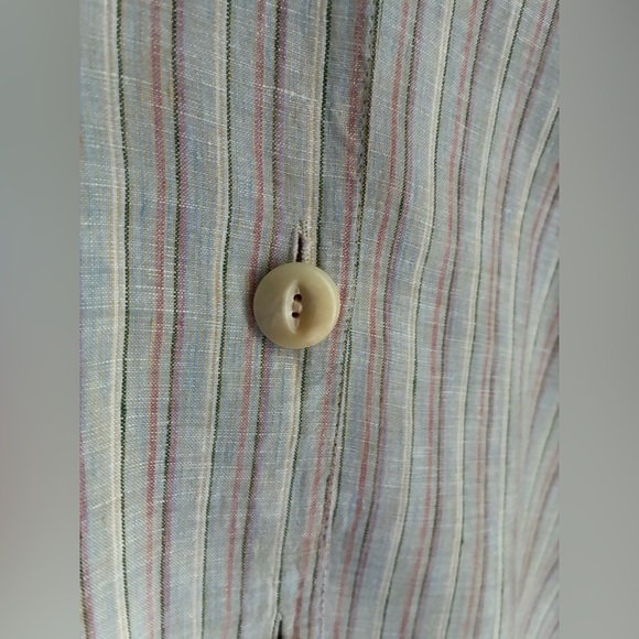 Flax Linen Striped Button Down‎ T-Shirt Blouse Size Large - Picture 4 of 7